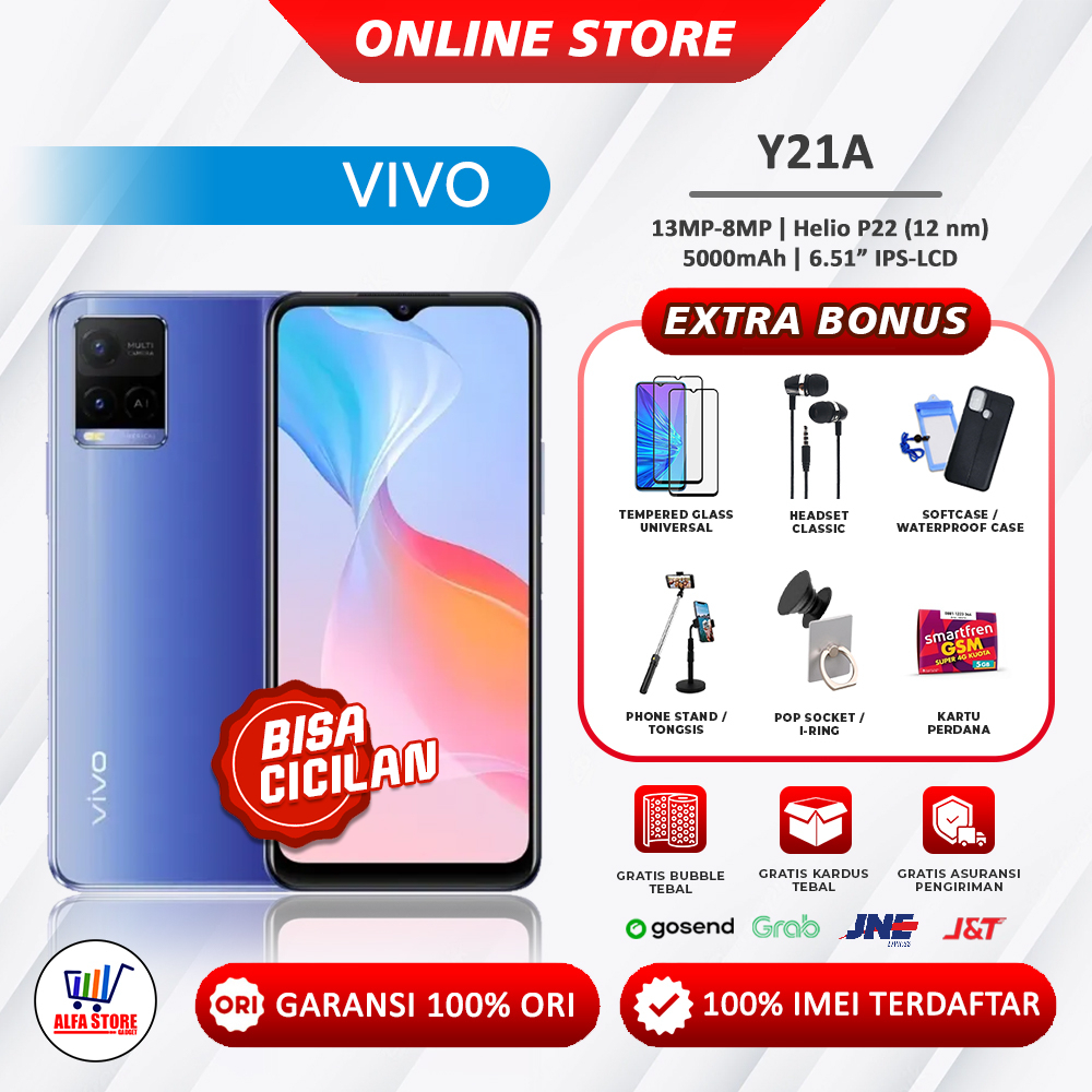 handphone Vivo Y21 ram 4/64gb vivo Y21A ram 4GB+1GB EXTENDED ROM 64GB GARANSI RESMI VIVO