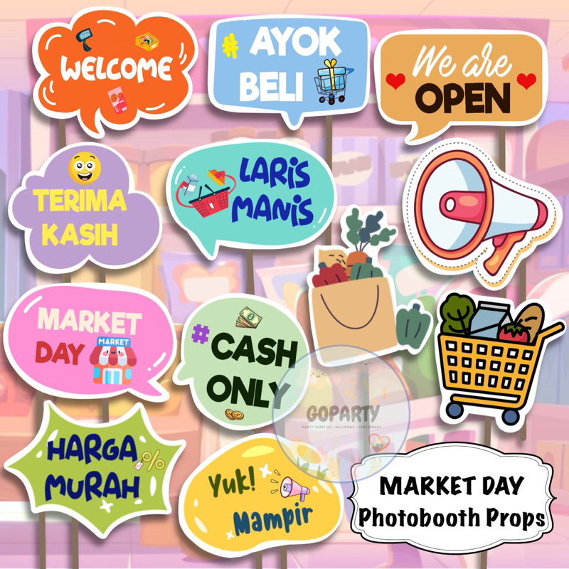 MARKET DAY PHOTOBOOTH PROPS TONGKAT FOTO DEKORASI JUAL BELI KEGIATAN SEKOLAH SCHOOL EVENT