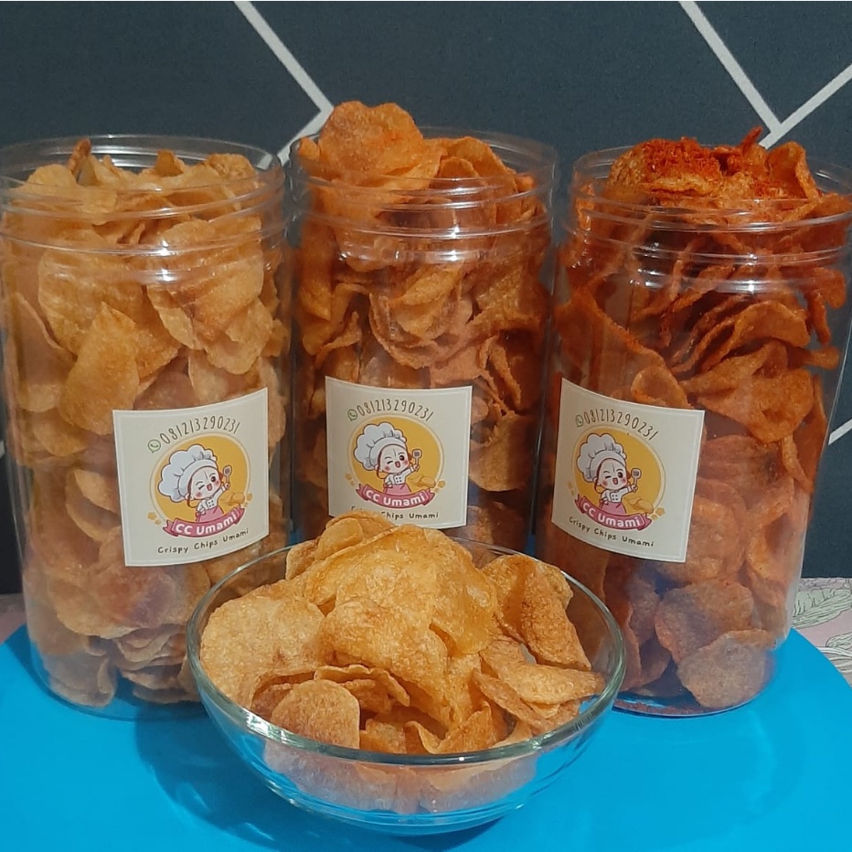 

Ready Keripik Kentang Homemade 1.000ml Varian Rasa Cemilan Keripik Keripik Kentang Dieng