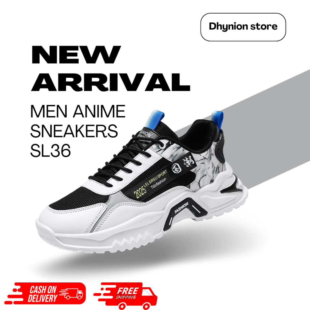 Sepatu Lari Anime Sneakers Olahraga Putih Jogging Pria Cowok  Korean Style Import