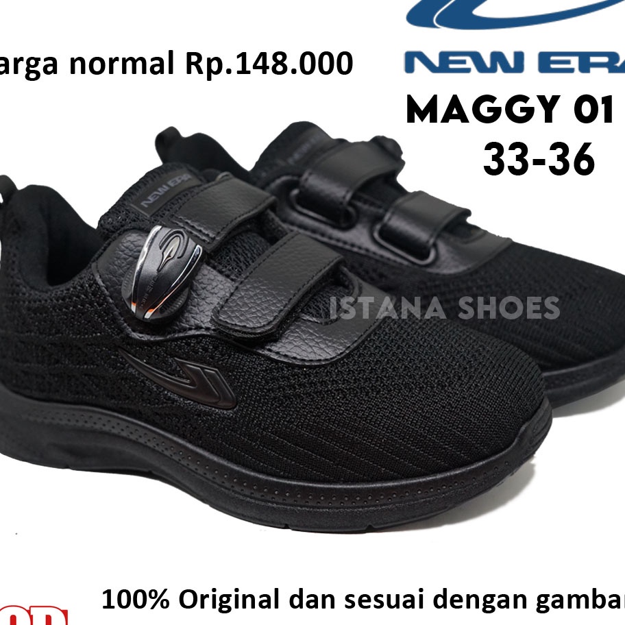RNGY1099 ✔✔SALE✔✔ Sepatu Sekolah Anak Laki Laki Perempuan NEW ERA MAGGY MAGNET Full Hitam Perekat Se
