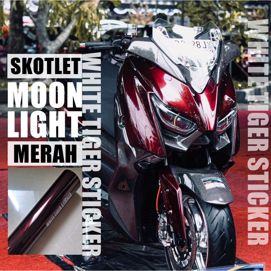 SKOTLET STIKER MOTOR HITAM LEMBAYUNG MERAH MOONLIGHT MERAH SCOTLITE MOONLIGHT RED BUNGLON HITAM