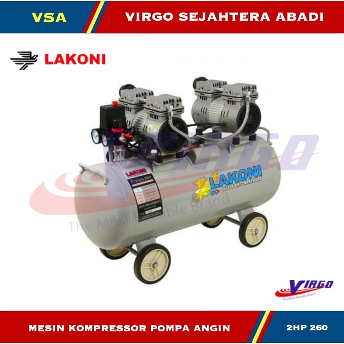 FRESCO260 MESIN KOMPRESOR POMPA ANGIN OILLES TANPA OLI SILENT 2HP 260 2 HP LAKONI FRESCO 260X