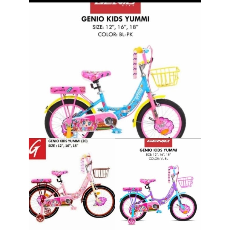 sepeda yummi lipat mini anak perempuan 12 16 18 inch genio