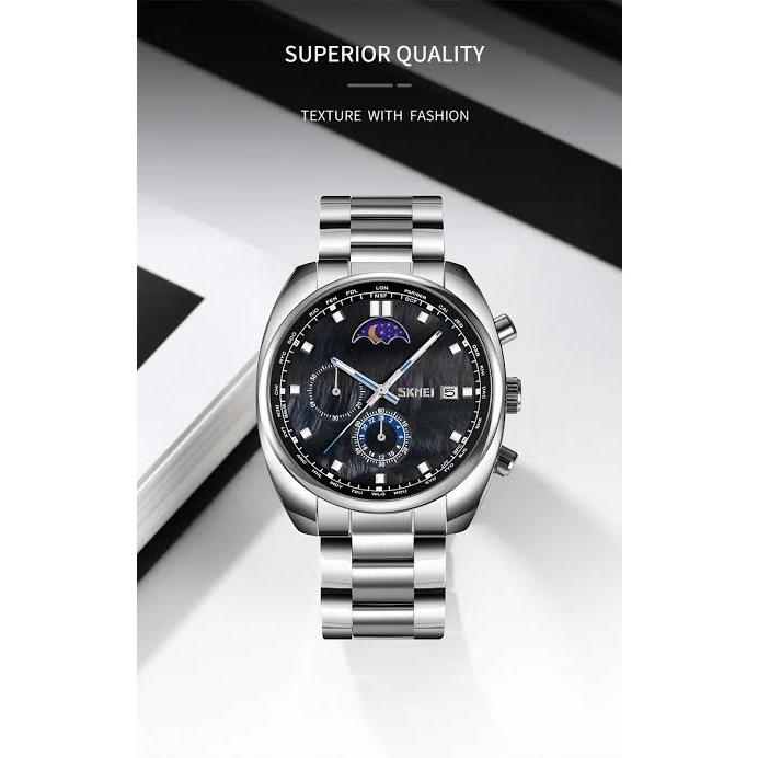 JAM TANGAN SKMEI 9325 MOON PHASE ORIGINAL STAINLES STEEL/JAM TANGAN PRIA CHRONOGRAPH STOPWATCH/