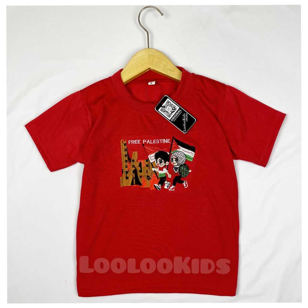 Baju anak Unisex Laki Laki Perempuan Bordir Palestina 6 Bulan - 7 Tahun Model Terbaru Red - Kaos Pri