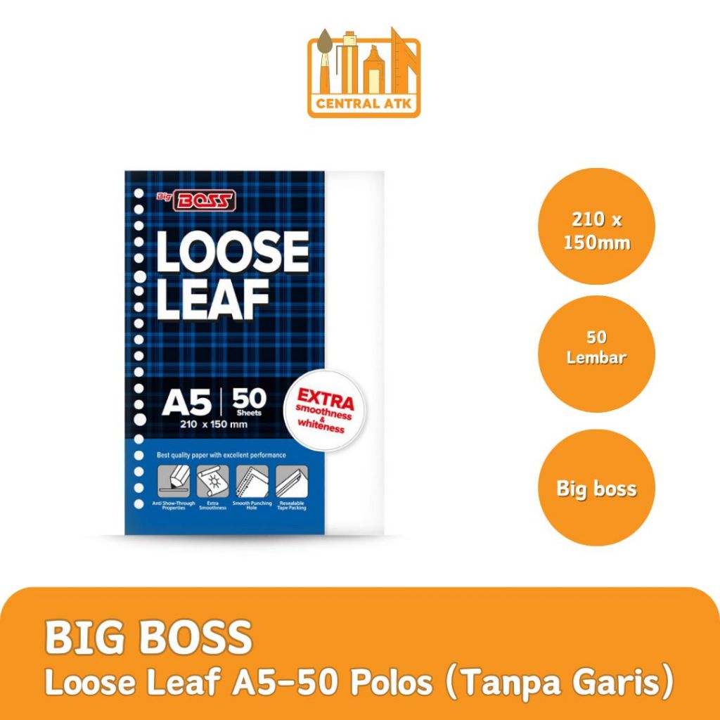 

LOOSE LEAF / KERTAS BINDER UKURAN A5 50 LEMBAR POLOS BIG BOSS (1PAK)