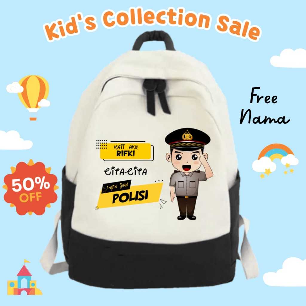 Tas Ransel Backpack sekolah anak laki laki edisi cita cita polisi free nama