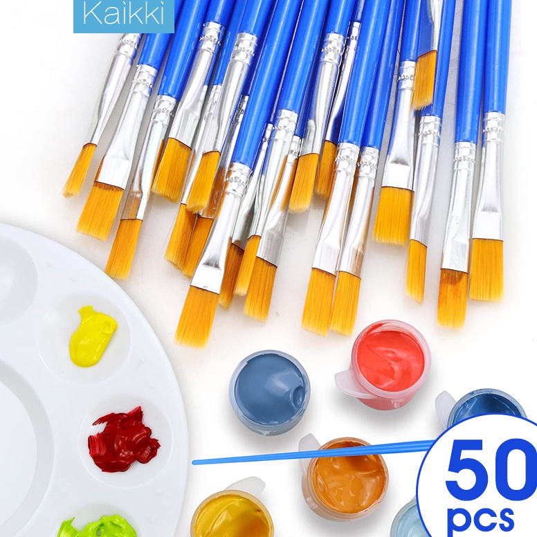 

[☺S25\] Kakki 50pcs cat air biru flat tip sikat runcing sikat nilon sikat menelusuri sikat kuku seni sikat sikat set Special Promo