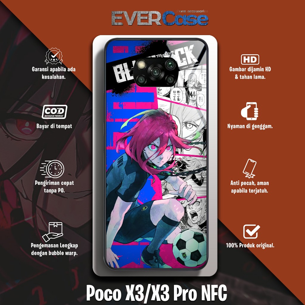 (EV40) Softcase Glass Xiaomi Poco X3/X3 PRO NFC, X3 GT SERIES Blue Lock Case Kaca - CASE PREMIUM - C