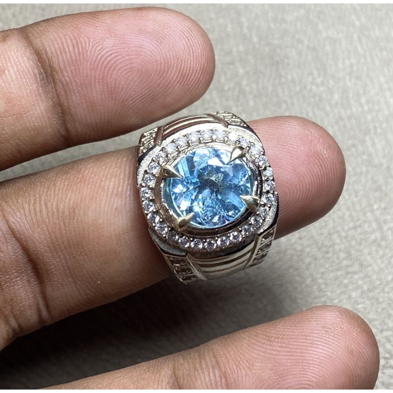 cincin batu topaz natural sky blue topaz asli batu topas ring