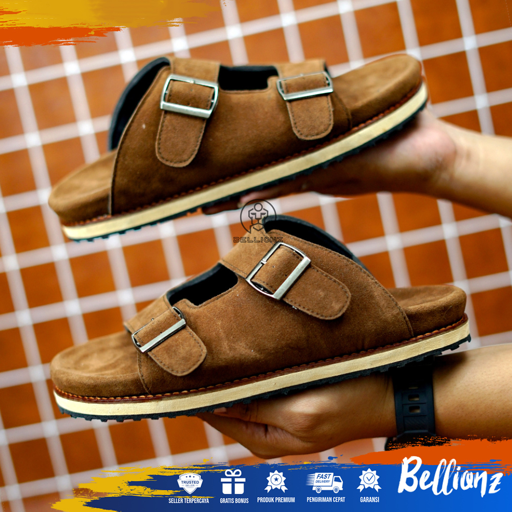 BLZ BOURMAN - Sandal Pria Slide Dewasa Sendal Cowo Original branded 100% SANDAL BEDFOOT SUEDE VINTAG
