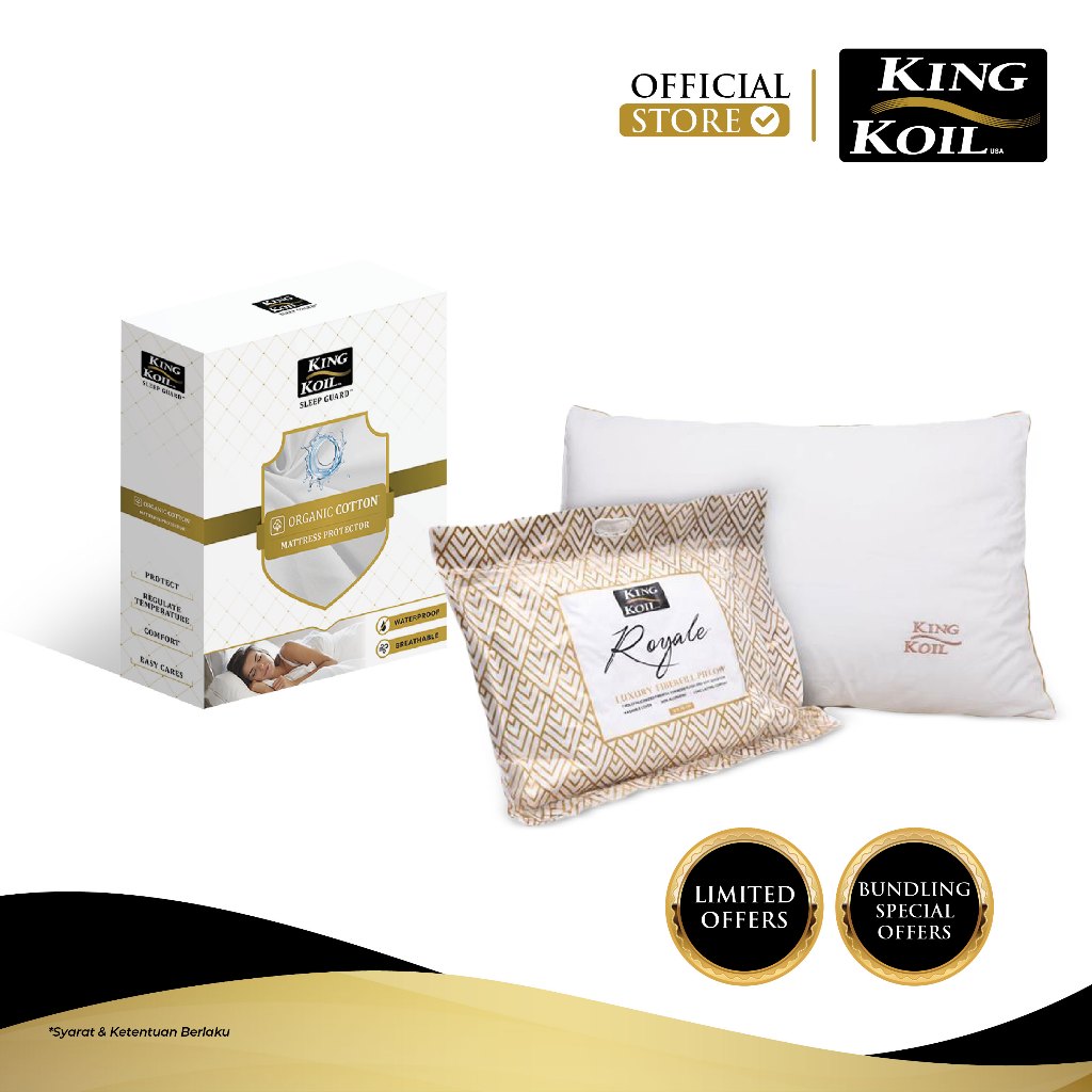 King Koil Pelindung Kasur Organic Cotton with Vi-Guard + King Koil Royale Pillow