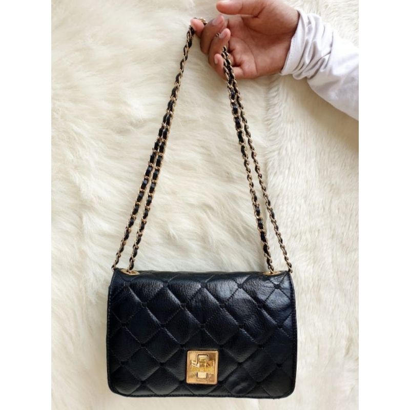 Tas Lovcat Shoulder Bag Sling Bag Hitam Kulit Asli