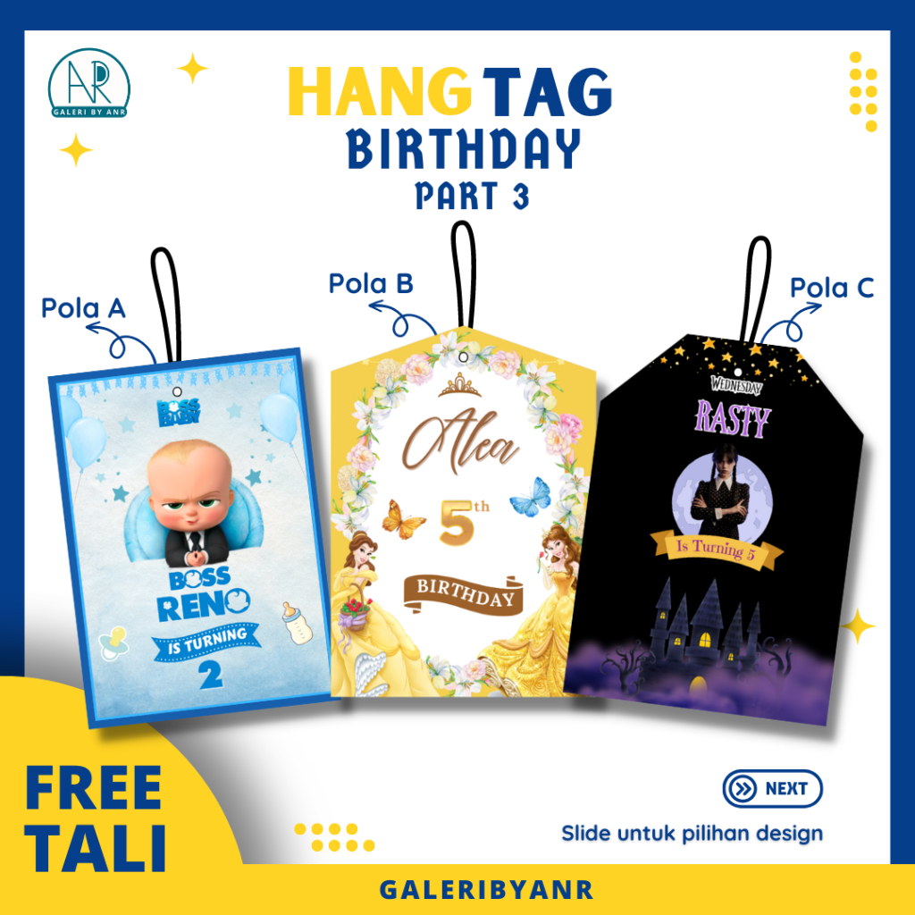 D01P3 Hangtag birthday ulang tahun custom | Hang tag tasyukuran aqiqah khitan baby born label gantun