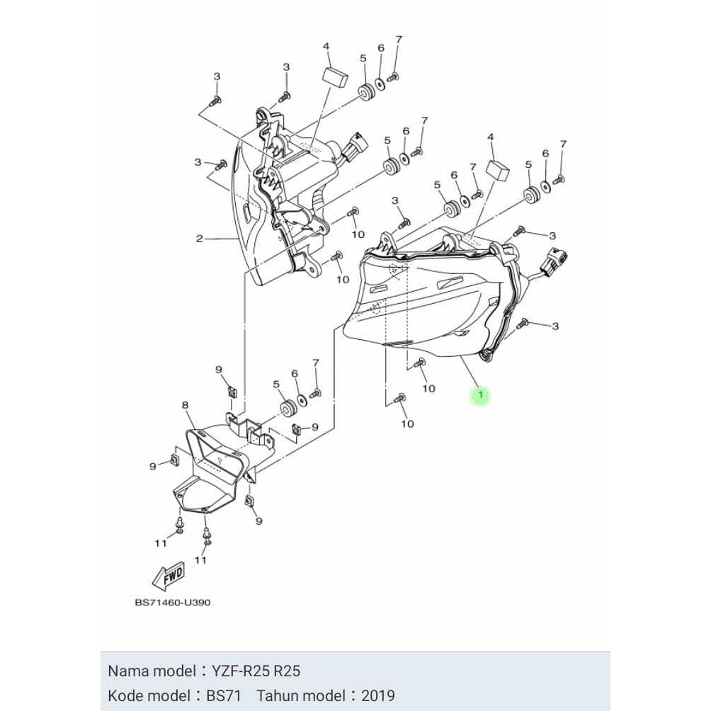 REFLEKTOR LAMPU DEPAN KIRI NEW R25 R 25 ASLI ORI YAMAHA BS7 H4300 00