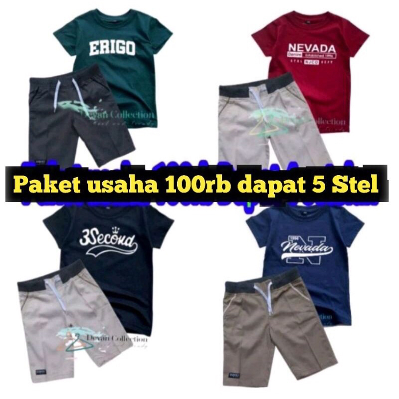 Paket Promo 100ribu Dapat Setelan Anak 5 Kaos + 5 Celana pendek Polos Chinos