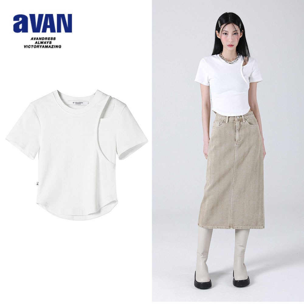 Kaos crop aksen hole cut [AVANDRESS]