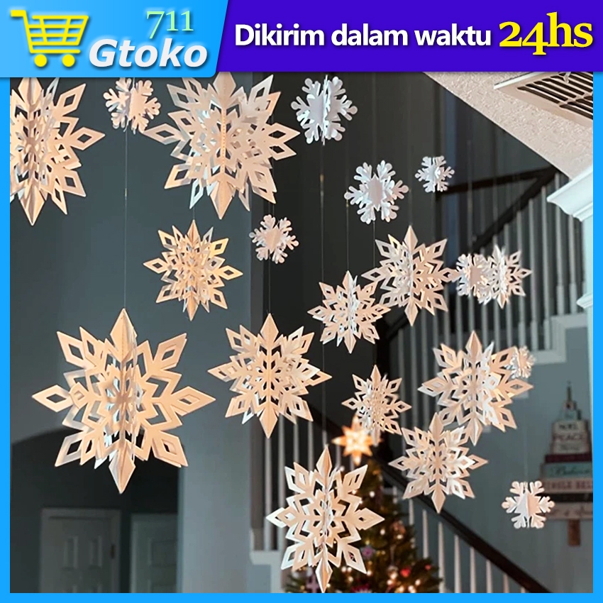 Snowflake Gantungan 3D Bunga Salju Putih Bahan Kertas Hiasan Pohon Natal Dekorasi Toko Rumah