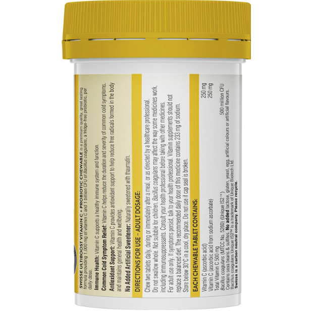 Swisse Probiotic + Vitamin C 60 Chewable Tablets