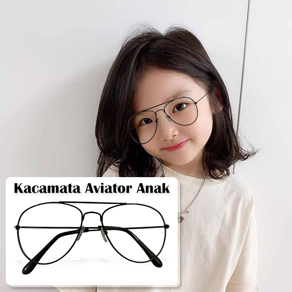 Kacamata Fashion Anak Aviator Frame Besi Lensa Transparan Kacamata Anak Cowok Cewek Unisex Kids Glas
