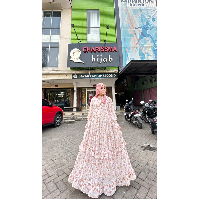 gamis ceruty motif bunga