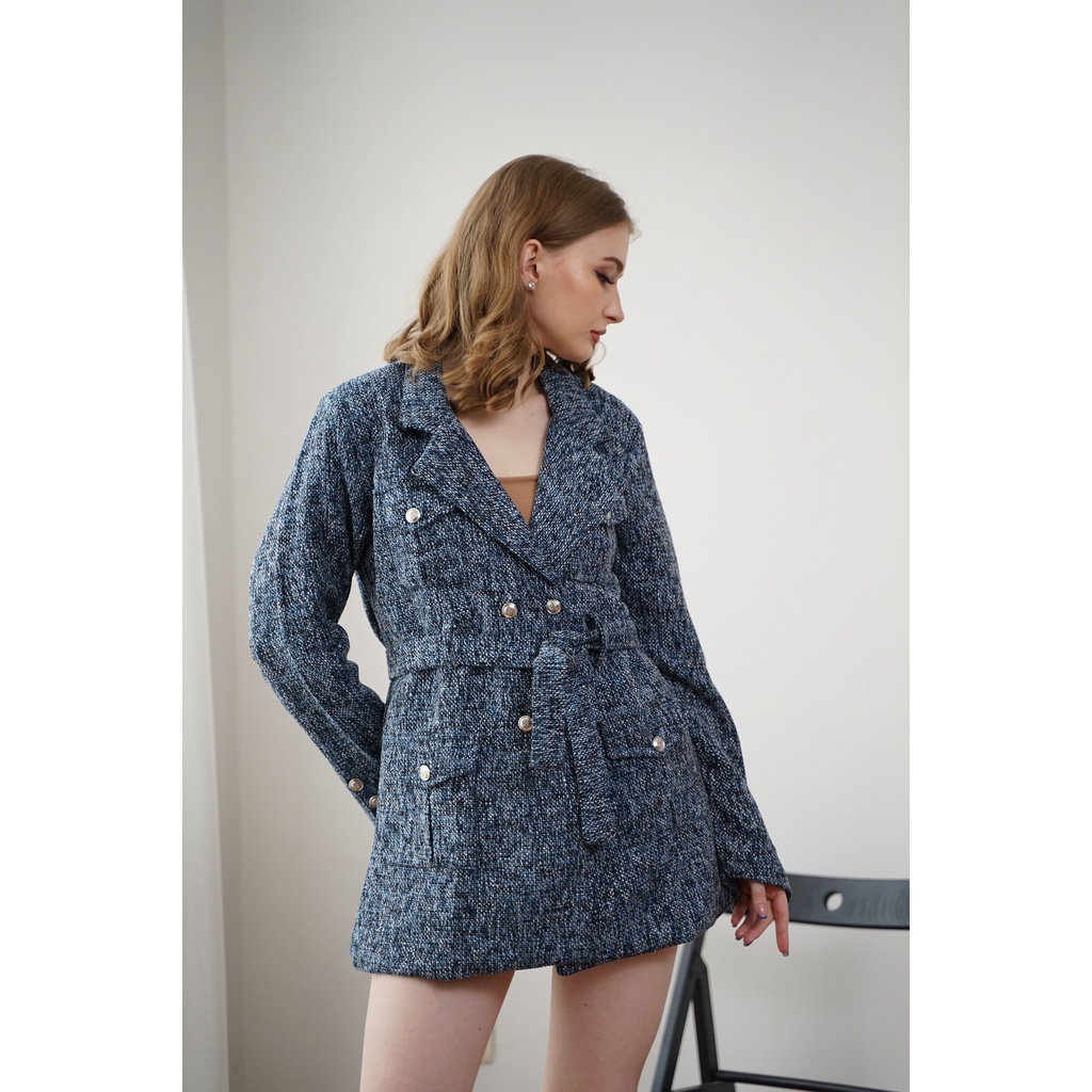 BLAZER WANITA FORMAL CASUAL / BLAZER WANITA TWEED / COAT BLAZER WANITA TWEED PREMIUM OUTER PANJANG /