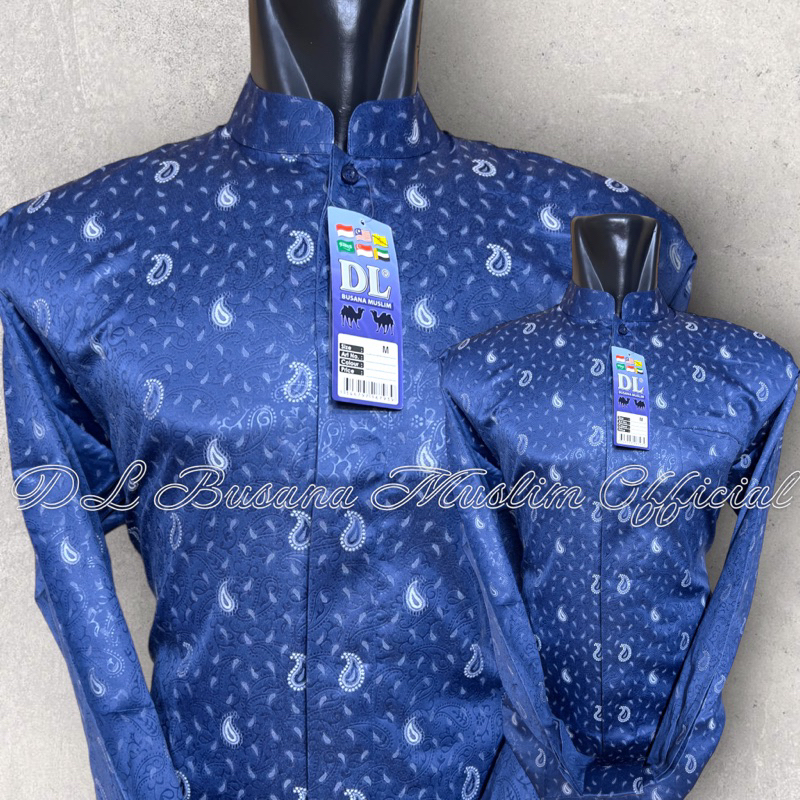 MOTIF BARU WARNA DENIM ,Baju Muslim Pria Lengan Panjang Warna Dongker Muda Motif Keong, Baju Koko Pr