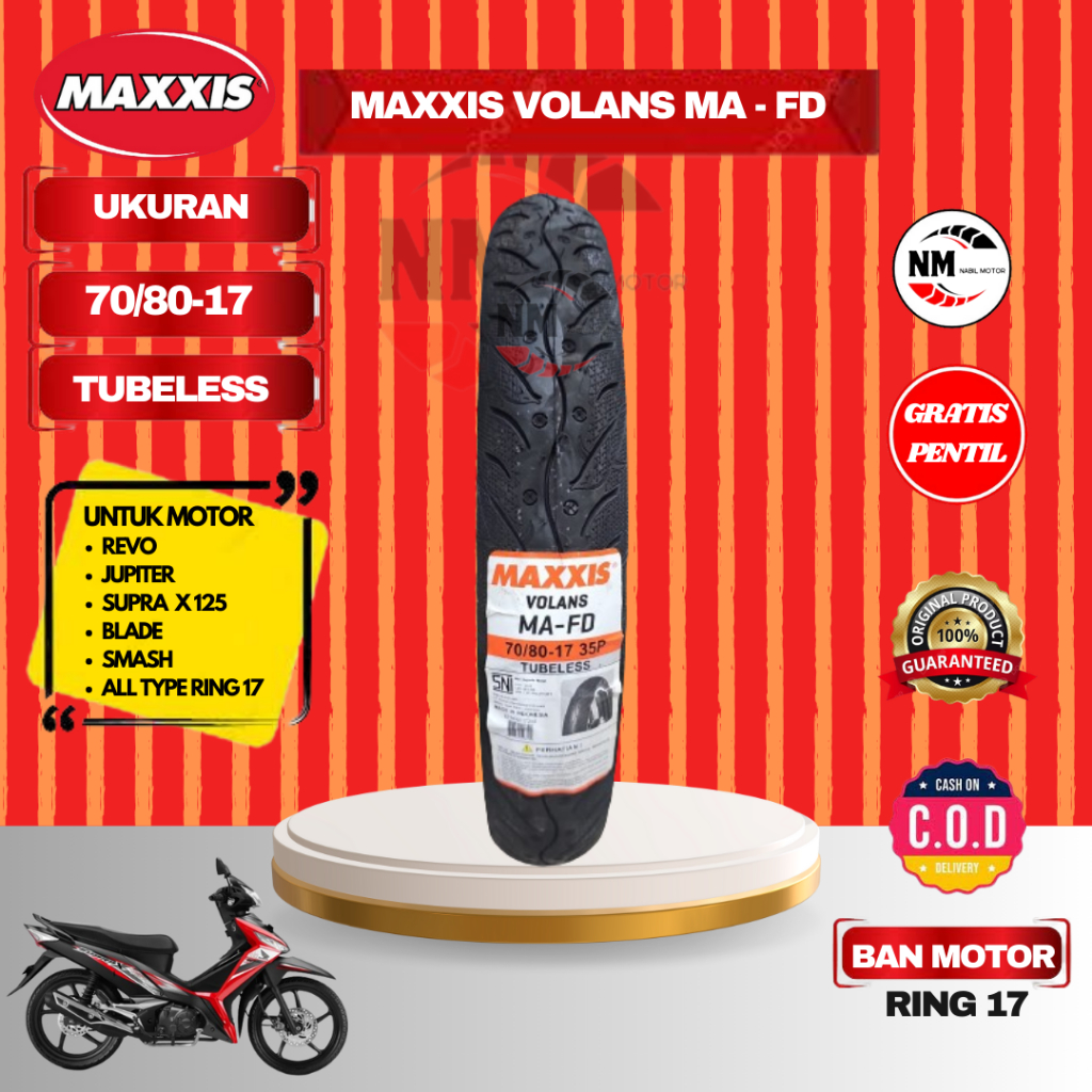 Ban Motor Ring 17 Maxxis Volans 70 80 Tubeless Gratis Pentil