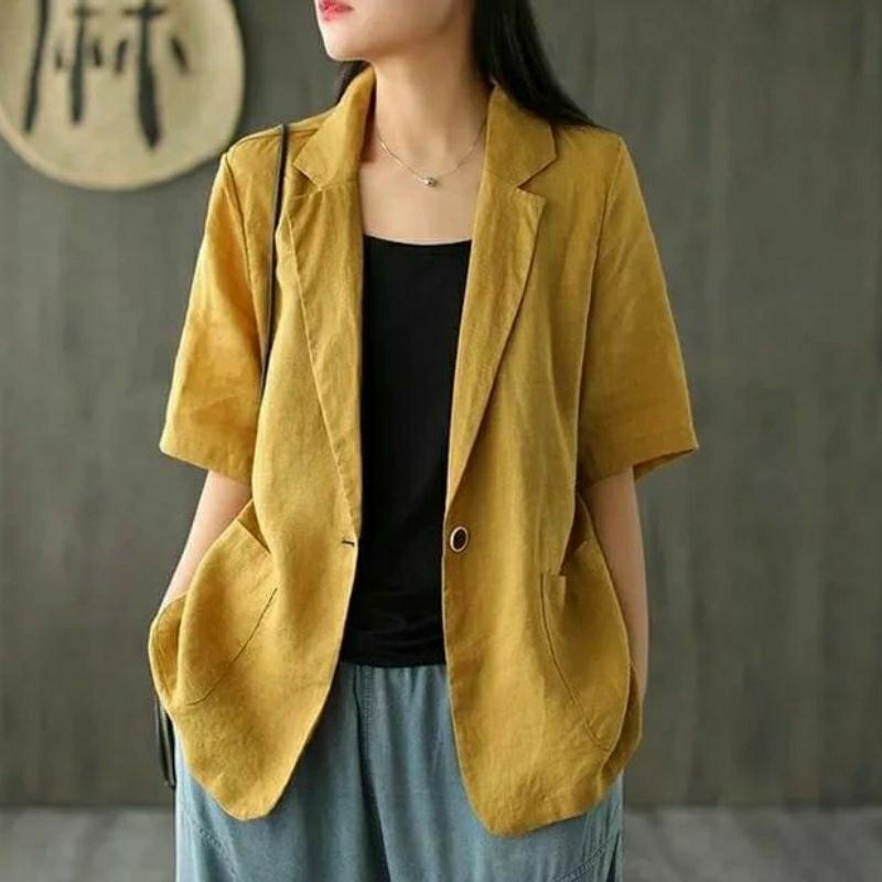 HOT DEALS BLAZER LENGAN PENDEK JUMBO WANITA LINEN LD 100CM SAMPAI 140CM LUCINTA BLAZER BLAZER KOREA