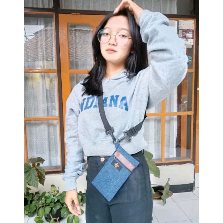 Sawit Denim - Dompet gantung denim dompet hp dan kartu tas hp dan kartu handbag denim tas hp gantung