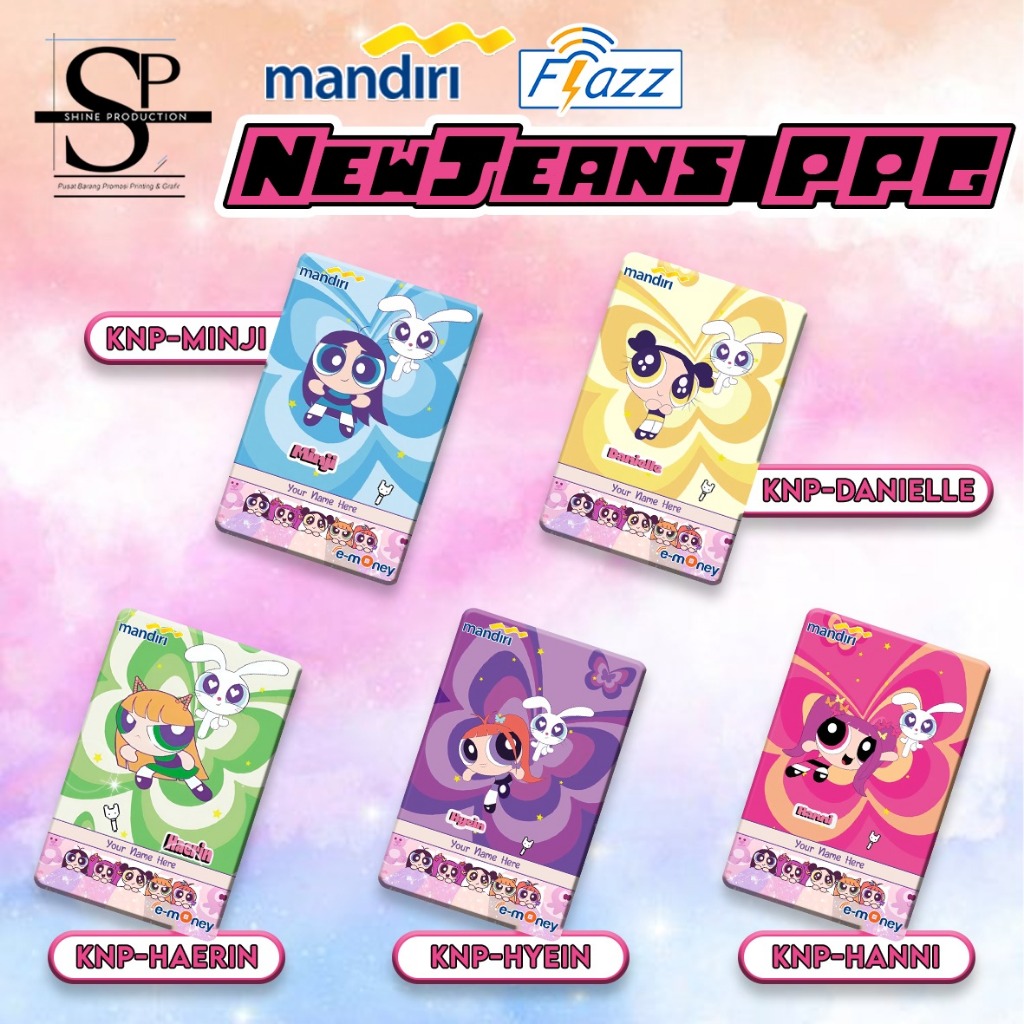 Kartu Emoney atau Kartu Flazz New Jeans PowerPuffGirl Custom Nama