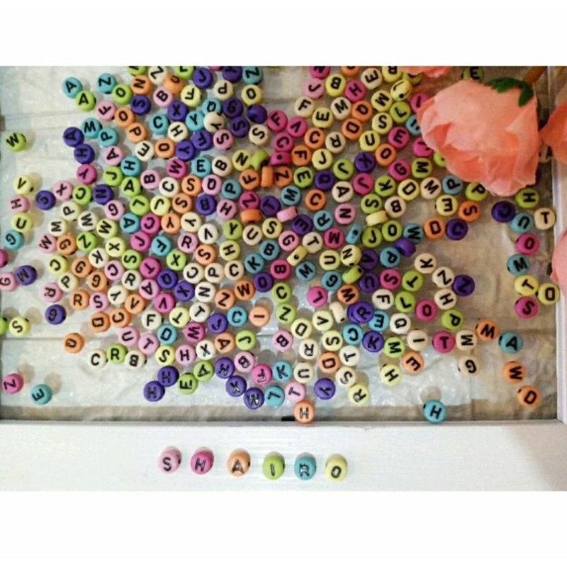 20 gram Manik Mote Huruf dan Angka Kotak l Mute Angka/ Mote Dadu / Manik Hitam