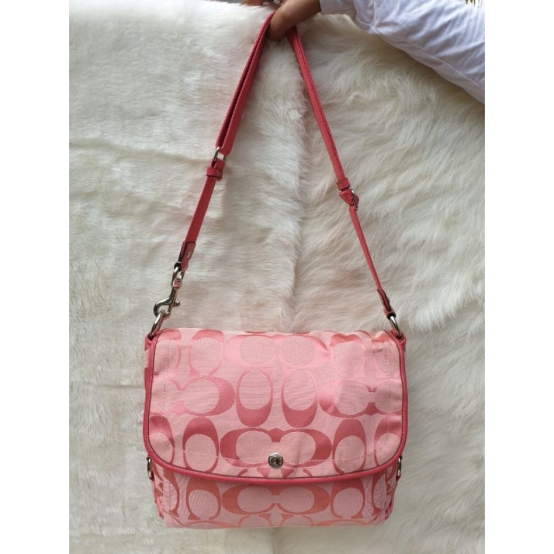 Tas Coach Pink Selempang Wanita Kanvas mix Mulit Asli
