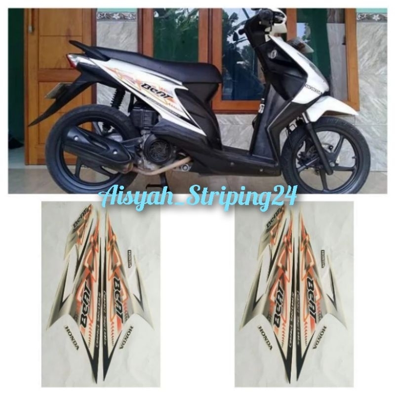 striping stiker lis bodi motor honda beat karbu 2012 putih orenge