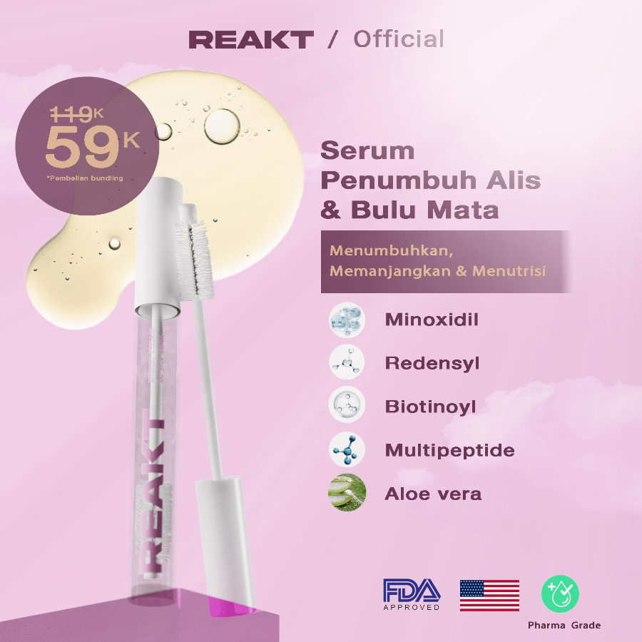 REAKT Minoxidil 2% Premium Serum Penumbuh Bulu Mata dan Alis / Eyelash and Eyebrow Serum Terbaik