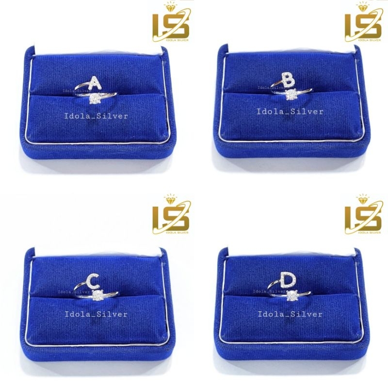 Cincin Perak Asli Silver 925 Lapis Emas Putih Asli Cincin Inisial Huruf Alfabet  A - Z  - Cincin Ant