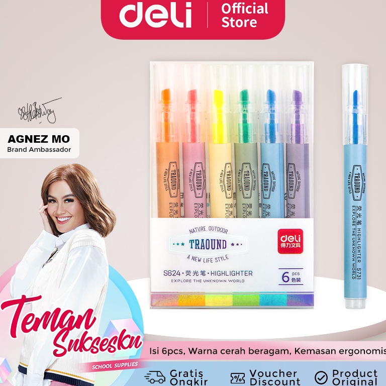 

Deli Highlighter Pen Pena Isi 6 pcs S624 Laris )人(