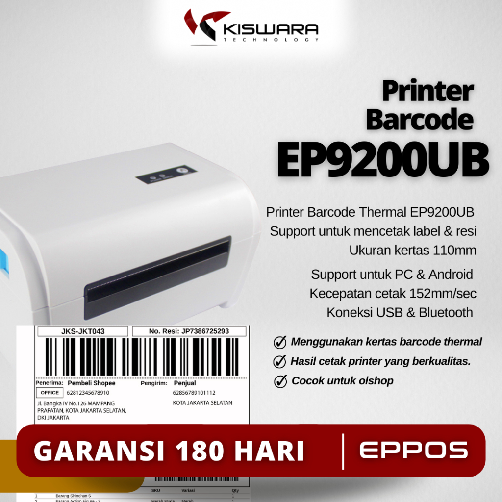 Printer Barcode Label Resi Marketplace EPPOS 110mm - USB Bluetooth