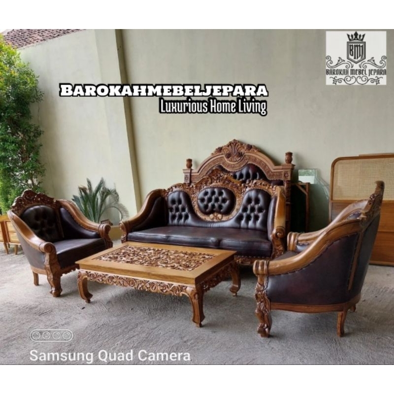 sofa tamu jati 311 / sofa Ganesa 311 + meja ketapang