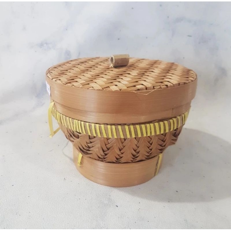 Bakul Nasi Bambu + tutup Mini diameter 17 cm 1 liter nasi/ Bakul Bambu kecil/ Bakul bambu mini