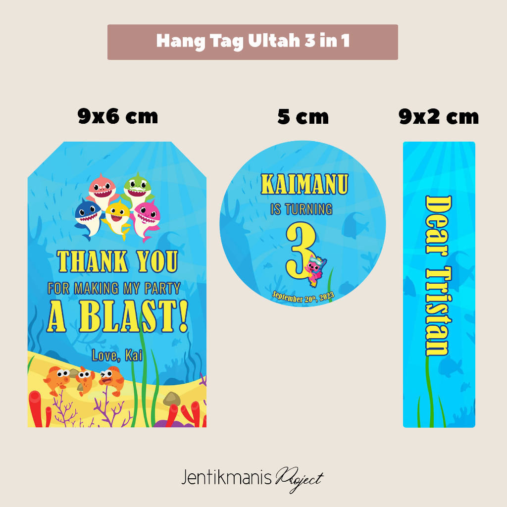 HANG TAG ULANG TAHUN (3 In 1) ANAK UNTUK HAMPERS BABY SHARK
