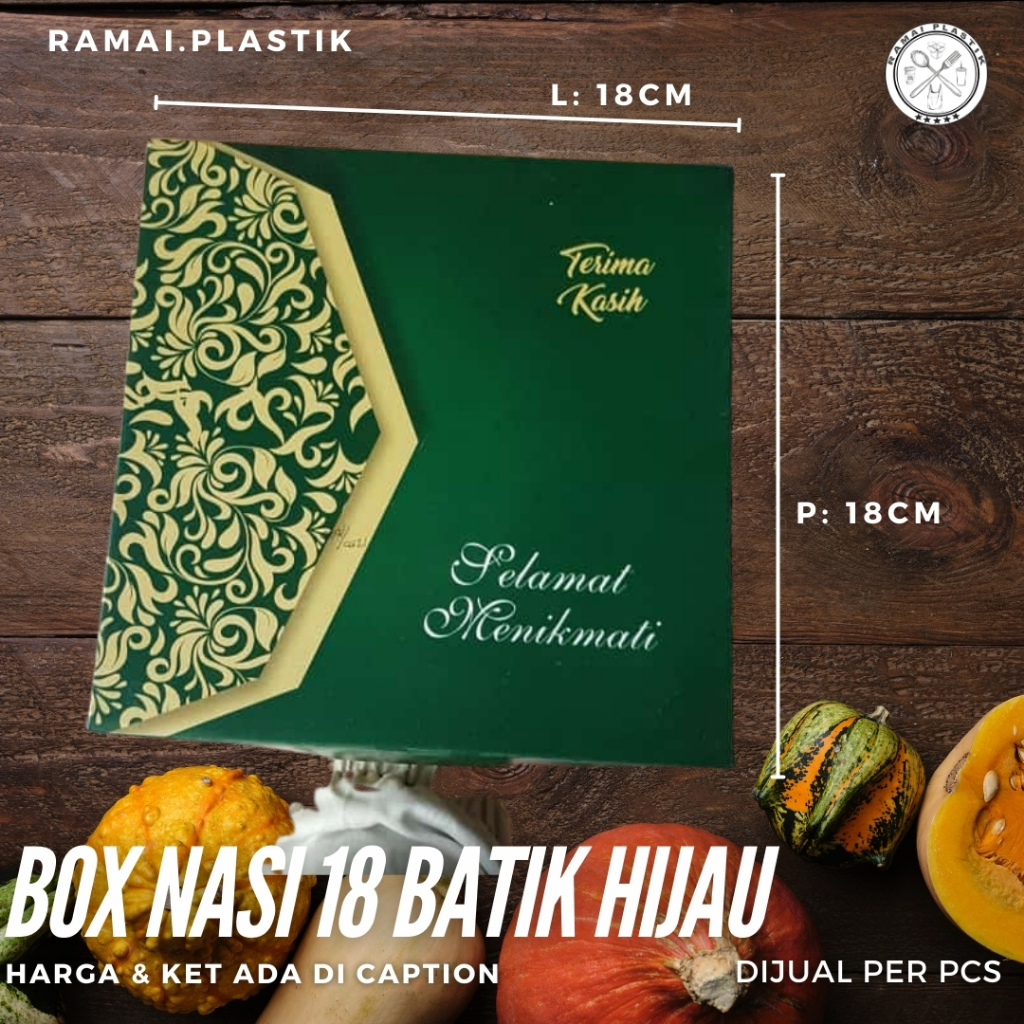 Dus Nasi 18x18 batik hijau/ Nasi Box/ Box Nasi