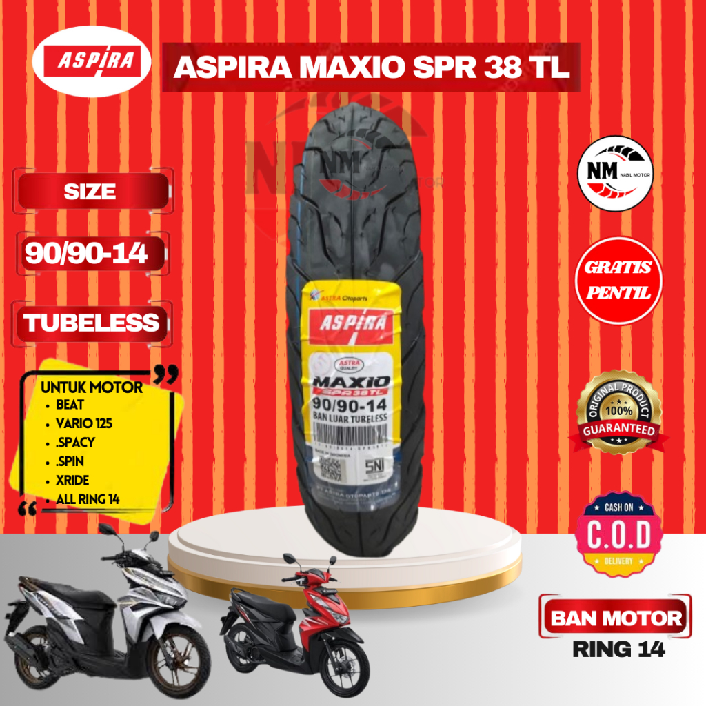 Ban Aspira Maxio SPR 38 90/90 -14 TUBELESS Maxio kembang Original Honda