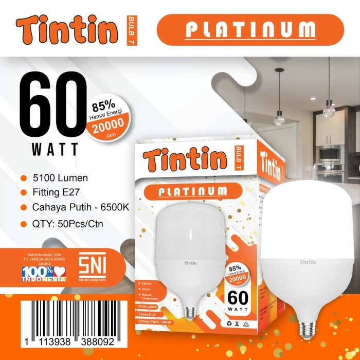 Tintin LED Bulb Capsule Platinum 60 Watt Bohlam Lampu 60W