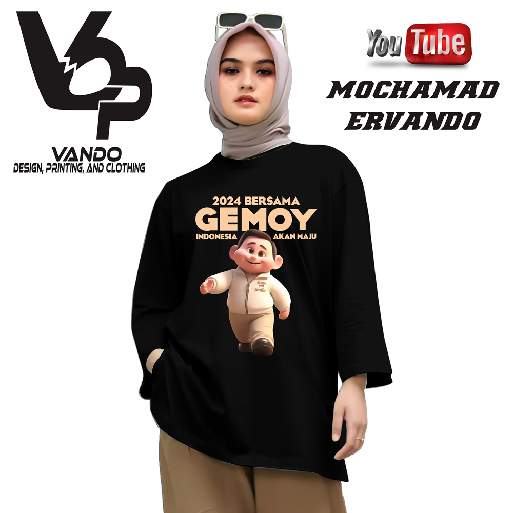 Vando Kaos Distro Lengan Panjang Prabowo Gemoy / long sleve black / Kaos Oblong Lengan Panjang Unise