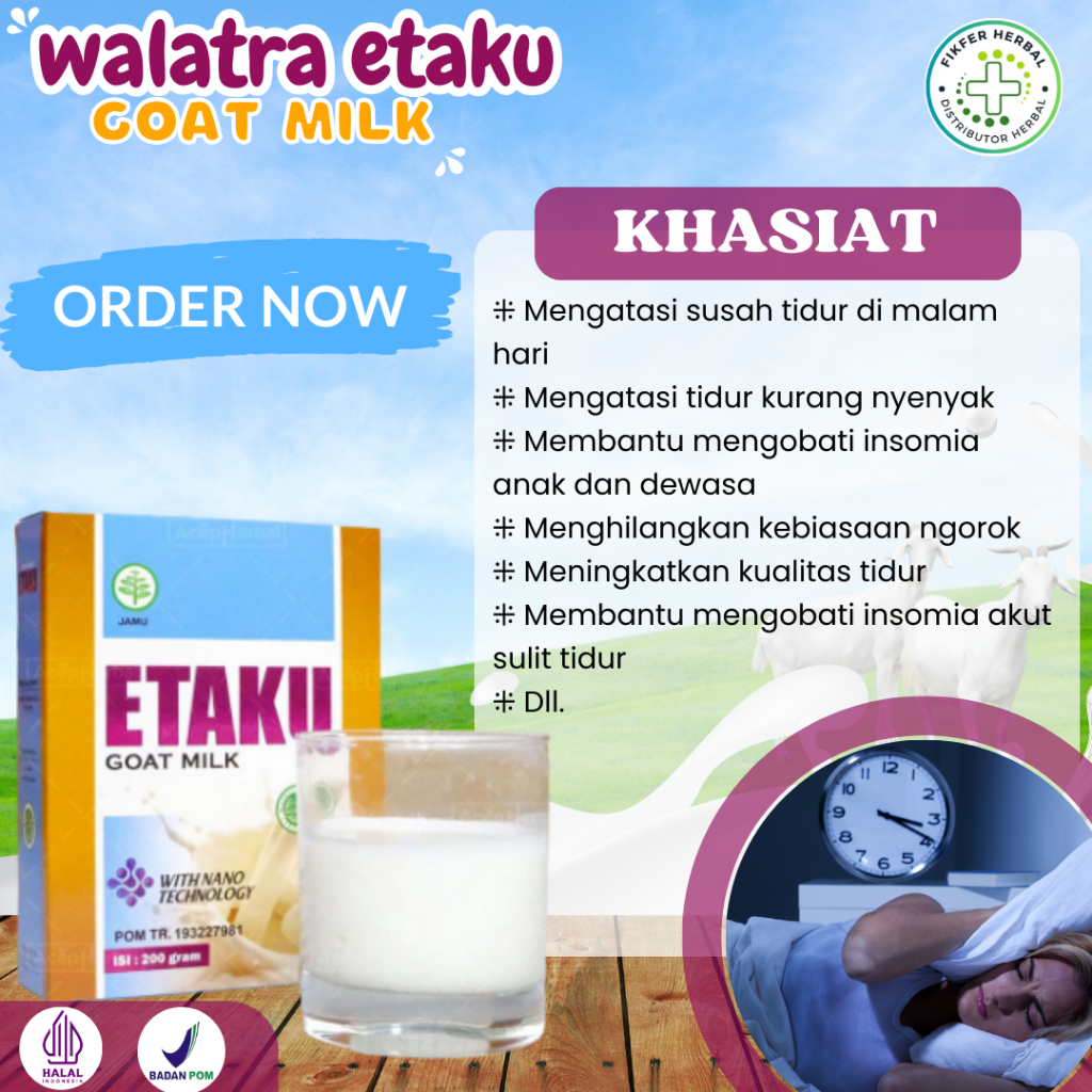 

Waltra Etaku - Susu Atasi Susah Tidur, Insomnia, Obat Sulit Tidur Malam, Susu Penyeyak Tidur, Tidur Tidak Nyenyak, Susu Untuk Tidur Pulas, Insomnia Akut, Susu Penghilang Ngorok Saat Tidur, Obat Tidak Bisa Tidur Dengan Walatra Etaku Goat Milk