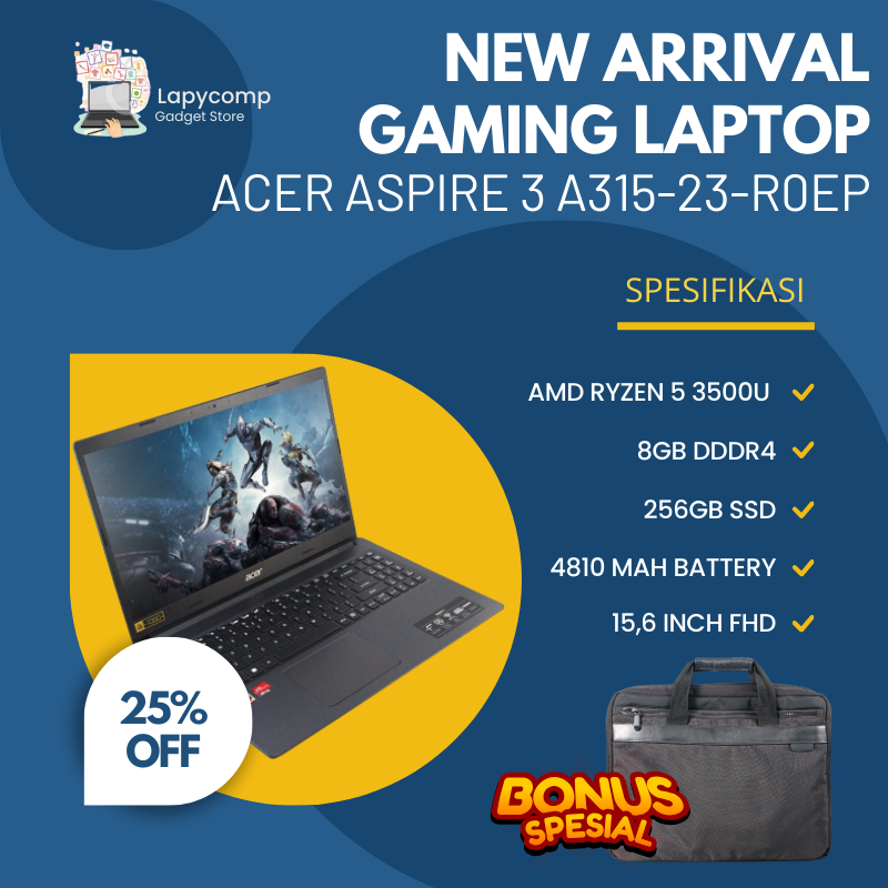 ACER ASPIRE 3 GAMING RYZEN 5 RAM 16GB SSD 256GB 15.6" FHD - ACER R0EP SPEK TINGGI FREE TAS LAPTOP