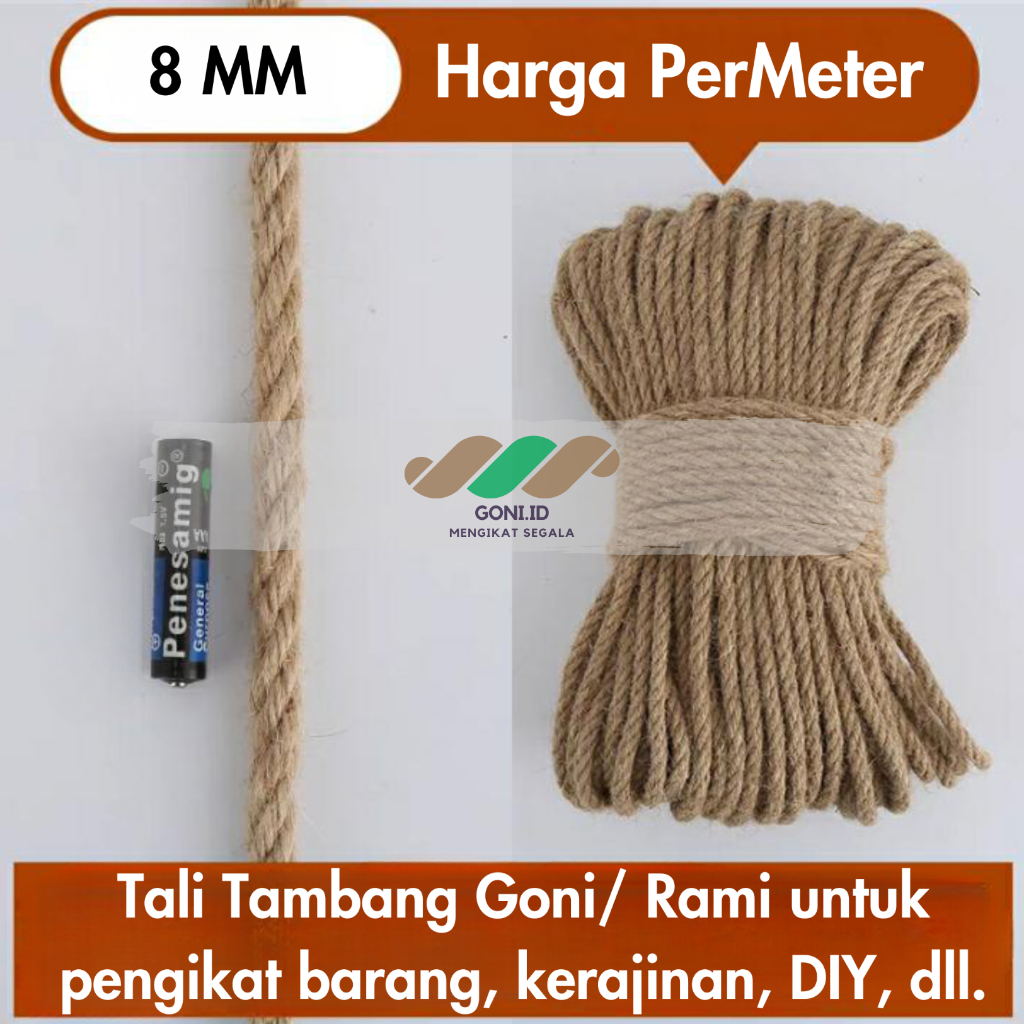

Tali goni 8mm METERAN tali rami / tali garukan kucing / Tali Hiasan Kerajinan / Tali Macrame / Tali Tambang Karung Goni / Tali Serat goni / tali manila / tarik tambang / Hemp rope