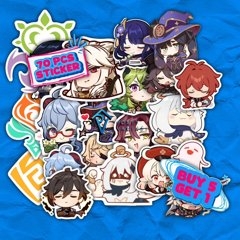 

70 Pcs Sticker Pack Anime Genshin Impact Aesthetic Untuk Case HP Laptop Helm Anti Air